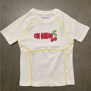 NWOT White Chi Omega T-Shirt with Yellow Accents Size L